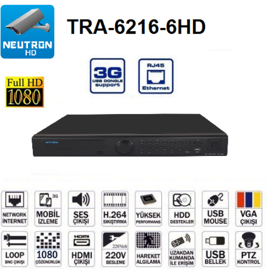 TRA-6216-6HD 16 KANAL 1080P AHD KAYIT CIHAZI