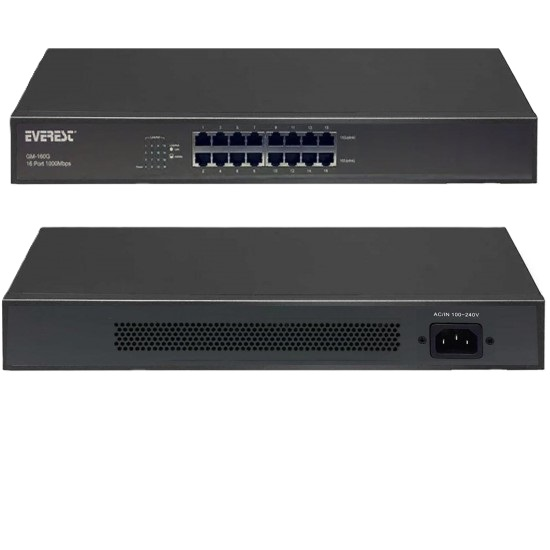 EVEREST GM-160G 16 PORT RACK TIPI 10/100/1000 GIGABIT SWITCH