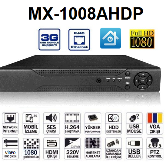 MX-1008AHDP 8 KANAL 1080P AHD KAYIT CIHAZI