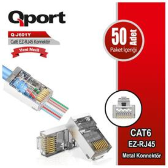 QPORT Q-J601Y METAL CAT6 50 ADET EZ-RJ45 YENI NESIL KONNEKTOR