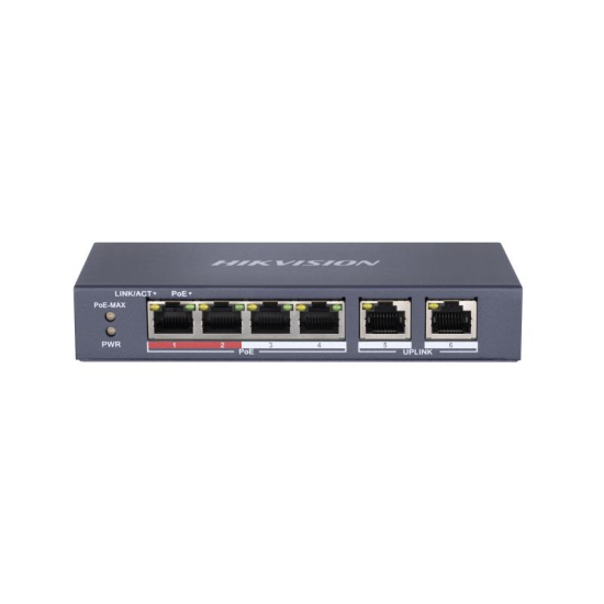 HIKVISION DS-3E0106P-E/M 4 PORT POE + 2 UPLINK GIGABIT SWITCH 35W POE ÇIKIS GÜCÜ