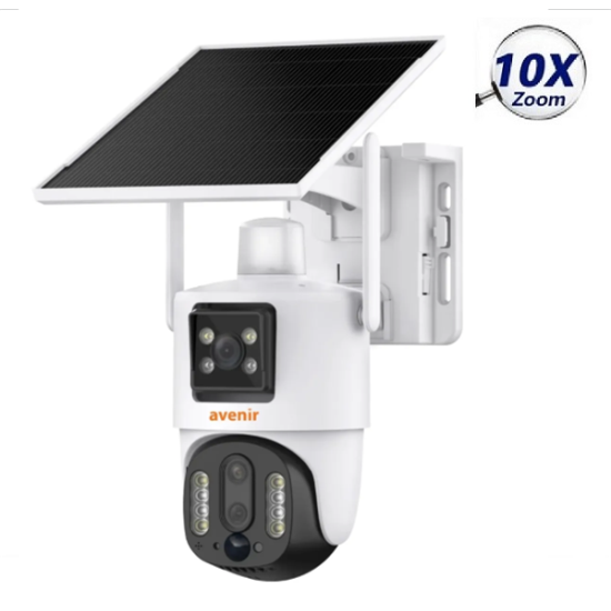 AVENIR AV-M13 4G SIMKARTLI SOLAR PANELLI 3+4MP GECE RENKLI ÇIFT YÖNLÜ SESLI IP KAMERA 10X ZOOM