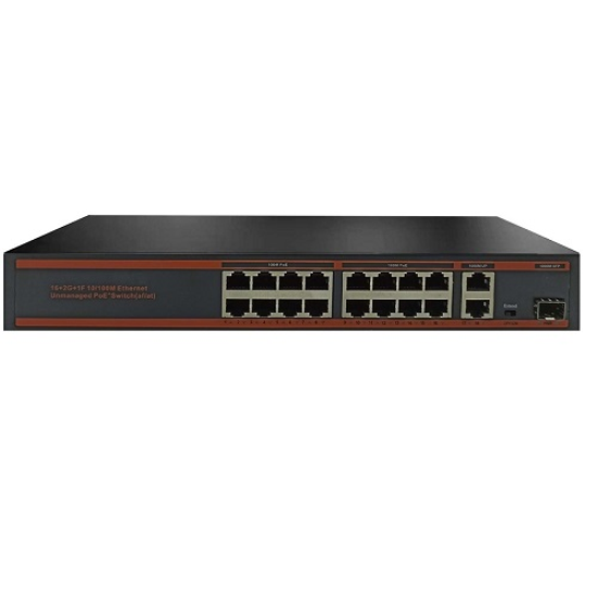 HBF-P16UP 16 PORT POE 10/100 2 PORT UPLINK 10/100/1000 1 PORT SFP SWITCH 250W