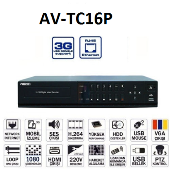 AV-TC16P 16 KANAL 1080P AHD KAYIT CIHAZI