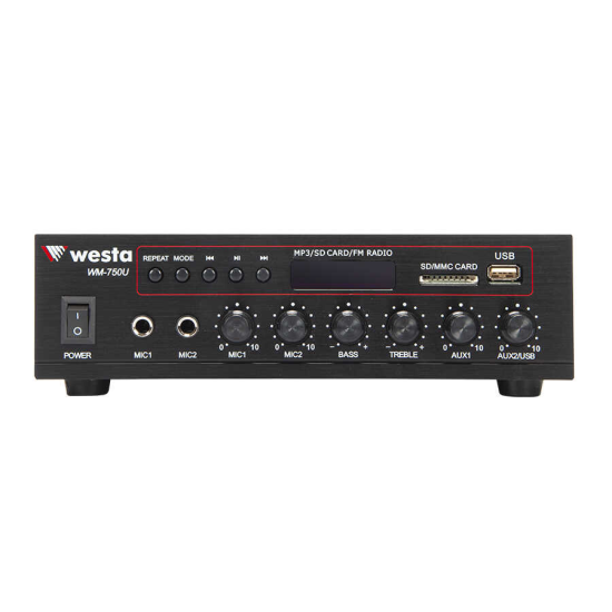 WESTA WM-750U 80W USB/SD/ BT 100V 1 BÖLGELI TRAFOLU MIKSER ANFI